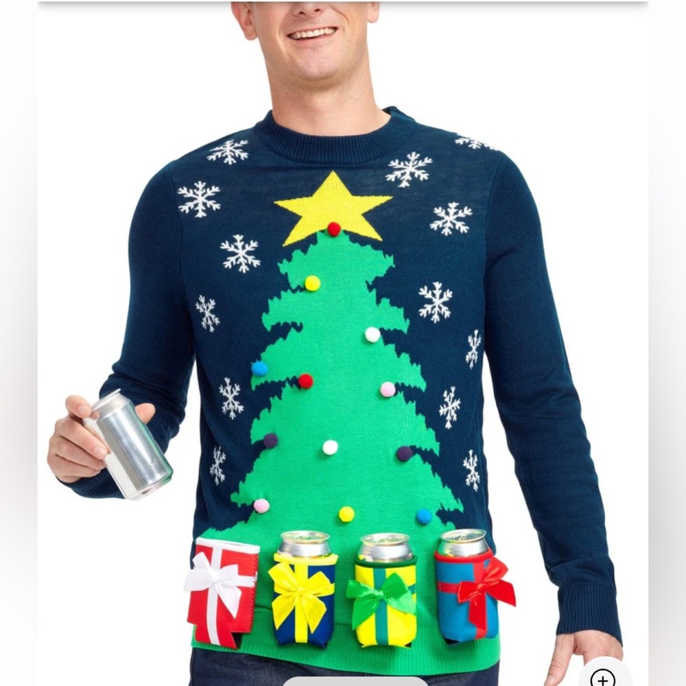 Tipsy Elves Men’s Ugly Christmas Sweater Drink Koozies Size Large